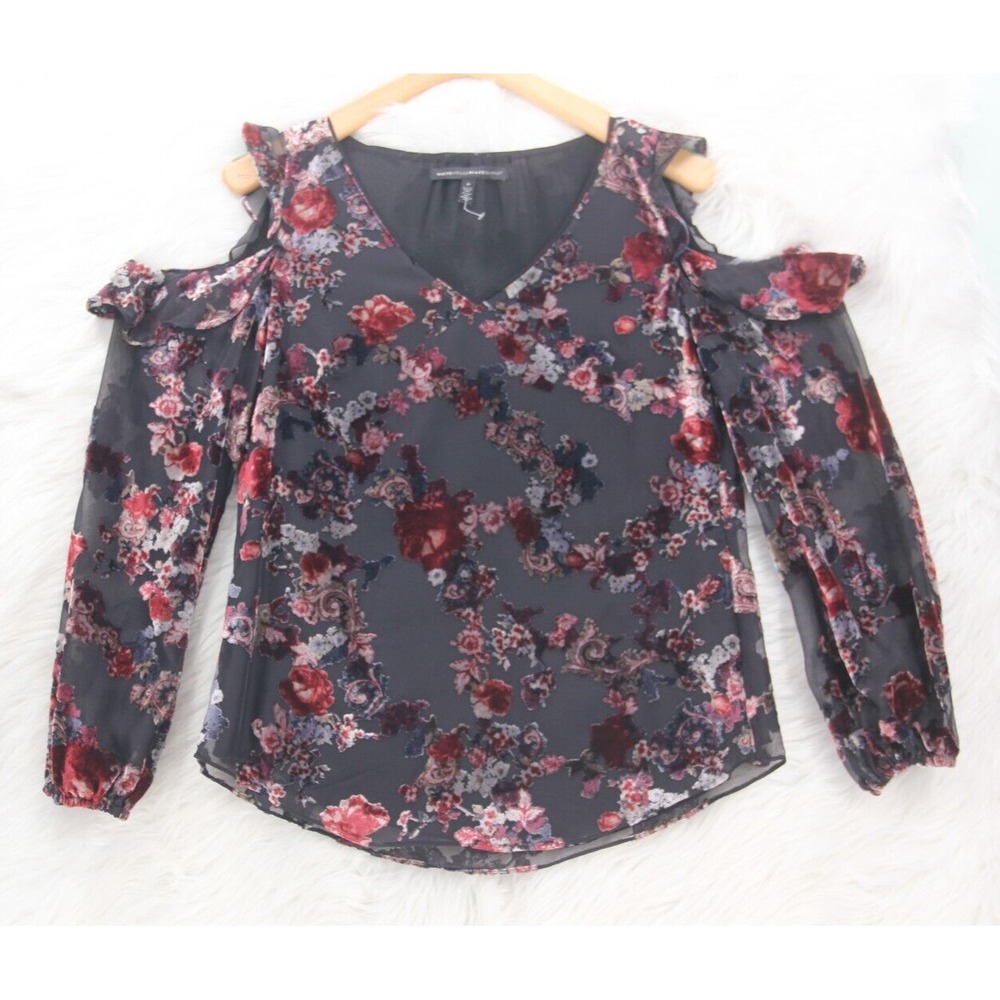 WHBM Top Womens 6 Black Red Cold Shoulder Long Sleeve Fairy Whimsical Whimsigoth